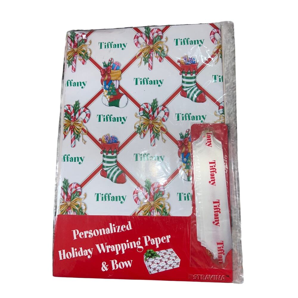 Vintage Holiday Christmas Wrapping Paper & Pull Bow Personalized Tiffany NEW
